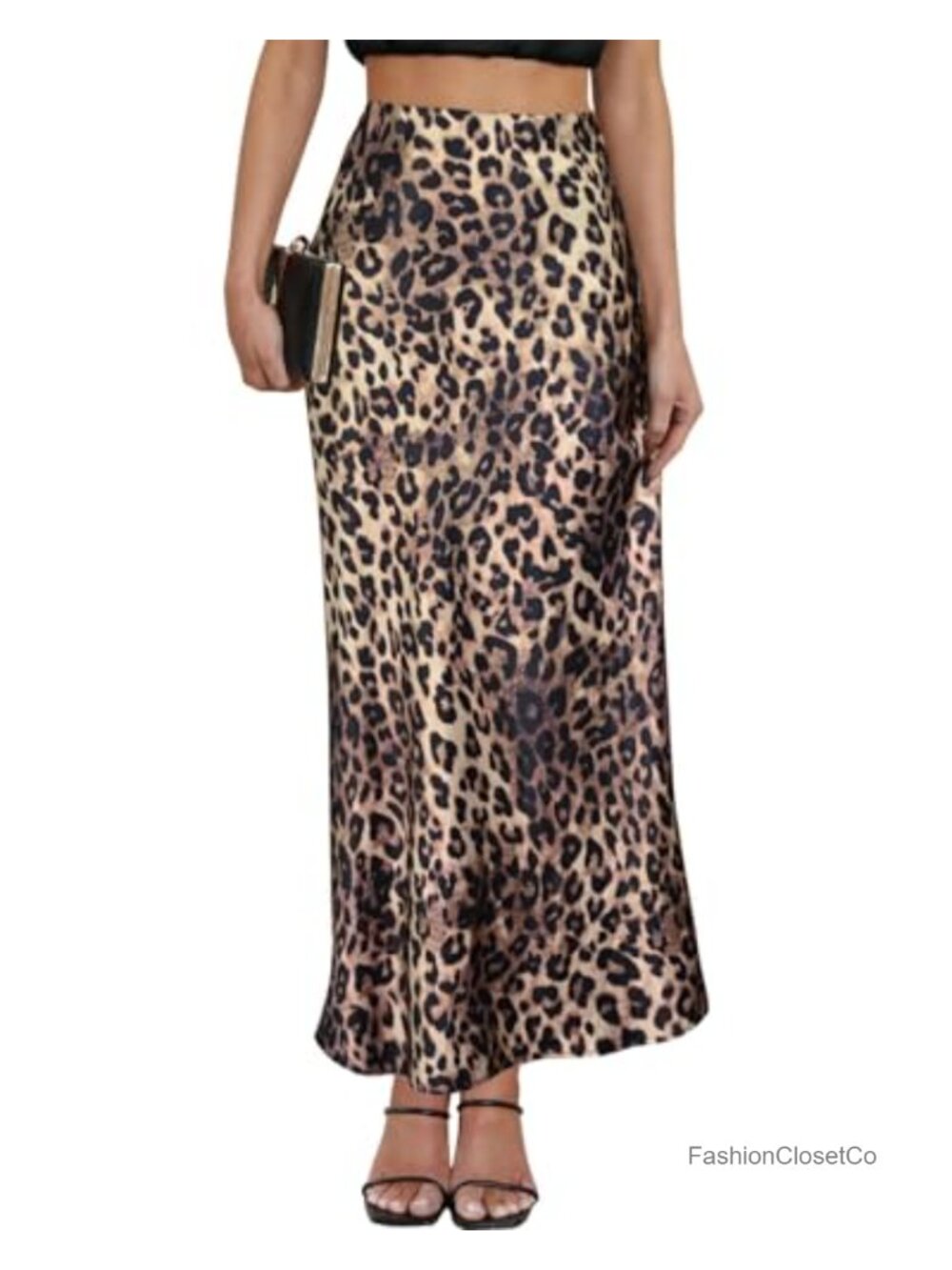 Satin Maxi Skirt High Waisted Silk Leopard Long Skirt